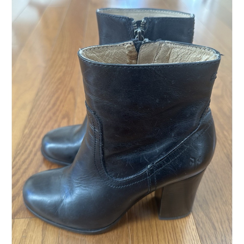 Frye Leather Ankle Boots Women's 7.5M Black Side Zip Block Heel Moto Booties